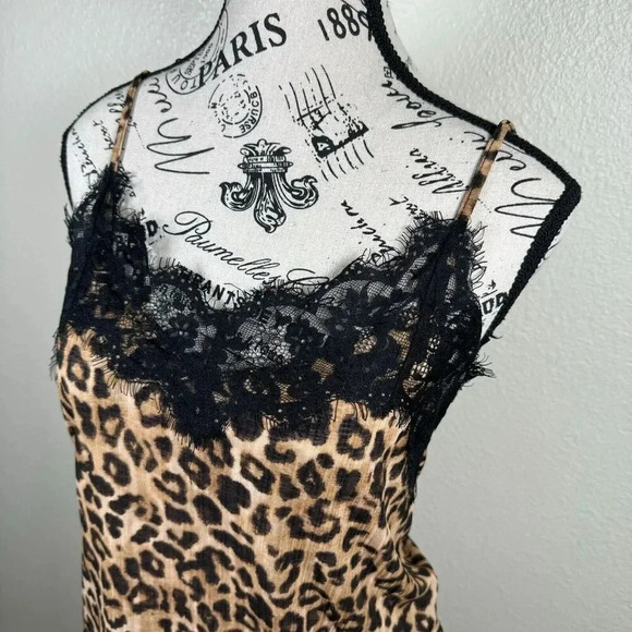Zara Leopard Spaghetti Strap Camisole Lace Trim Tank Low Back Size Small - Picture 3 of 8